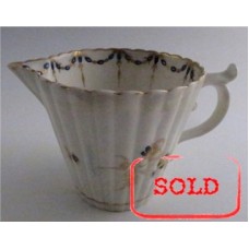 SOLD Caughley Milk Jug with Tapering Cylindrical Fluted Body, decorated with "Dresden Sprigs and Festoon Border", c1790 SOLD 